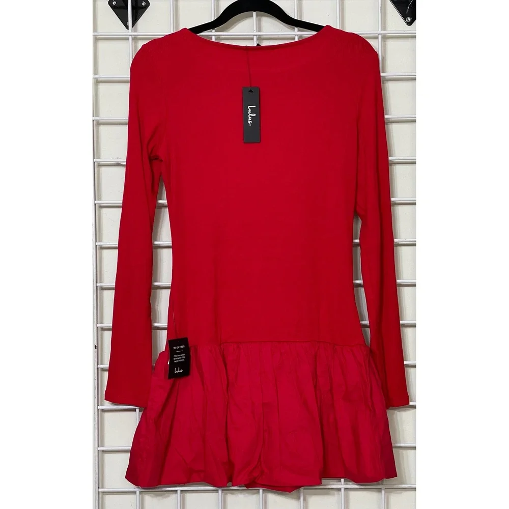 Lulus‎ Red Long Sleeve Peplum Mini Dress Size Medium Christmas holiday party